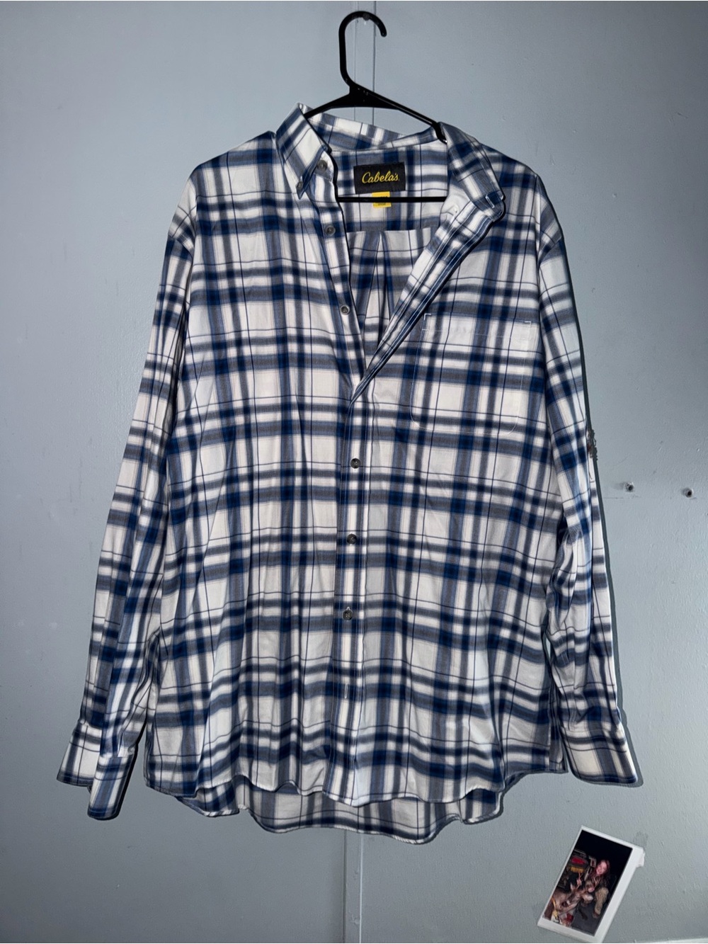 Cabela's Blue and White Plaid Button-Down Shirt